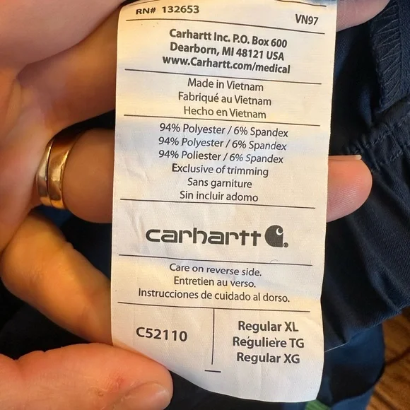 Carhartt women’s Dark Blue  with Bright Green Drawstring scrub pants - Picture 3 of 4